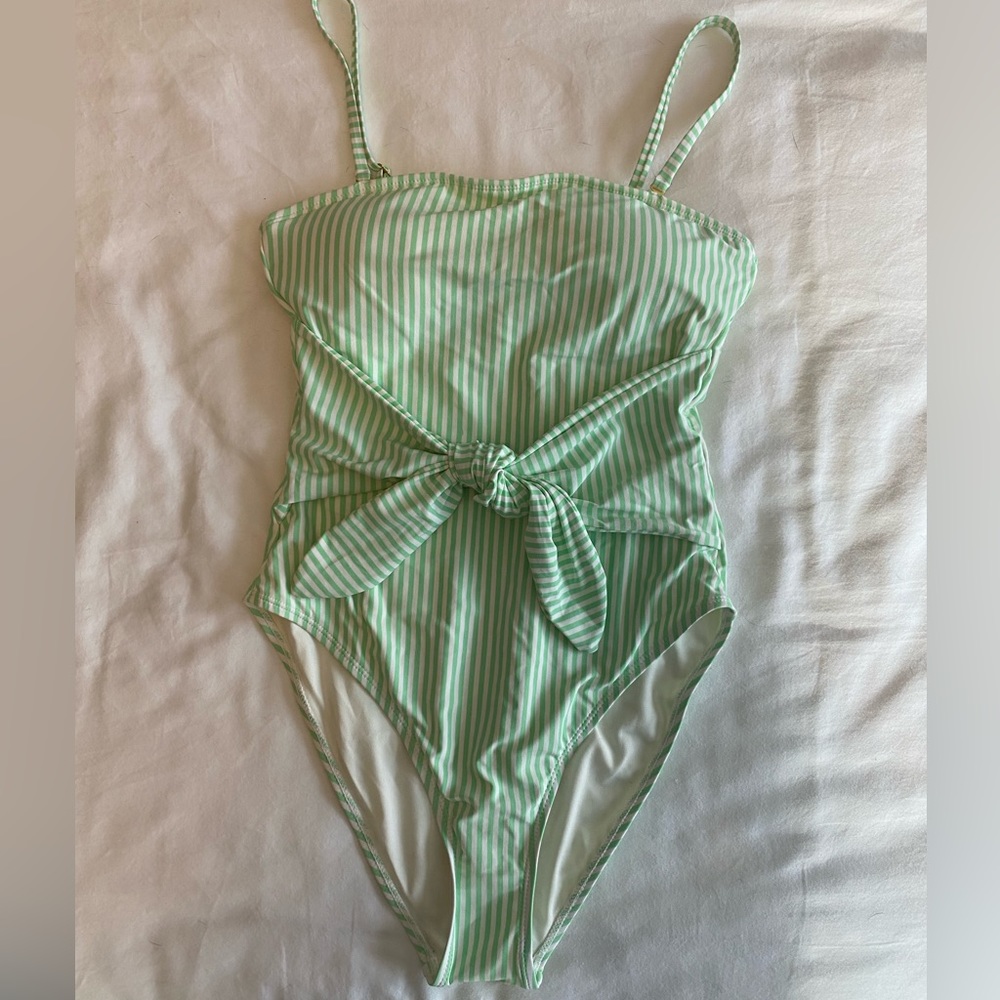 NWT WeWoreWhat ~ Bright green and white striped one-piece swimsuit size:Medium